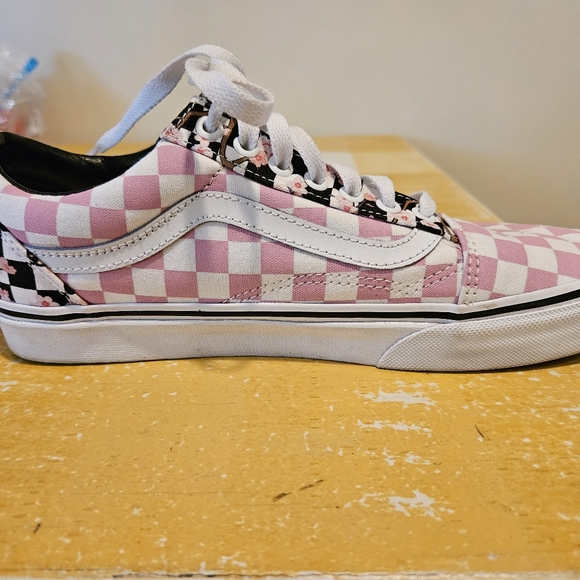 Vans EUC CUSTOMS Pink and White Checkered And Floral Sneakers WOMENS 9.5 - Picture 4 of 6